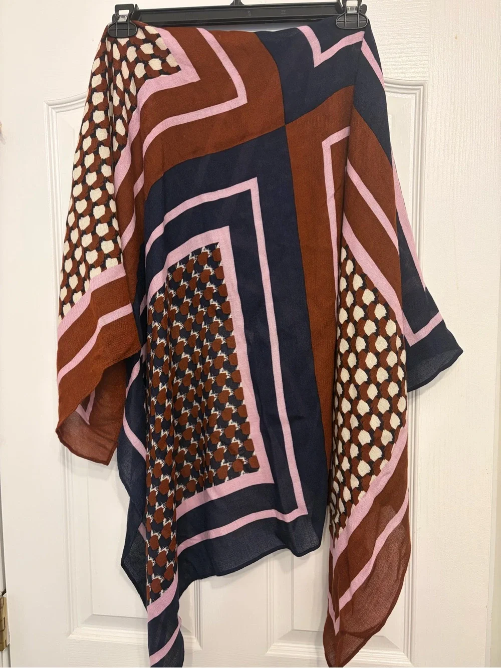 **J.Crew** XL Geometric Patterned Scarf in Navy, Rust & Pink